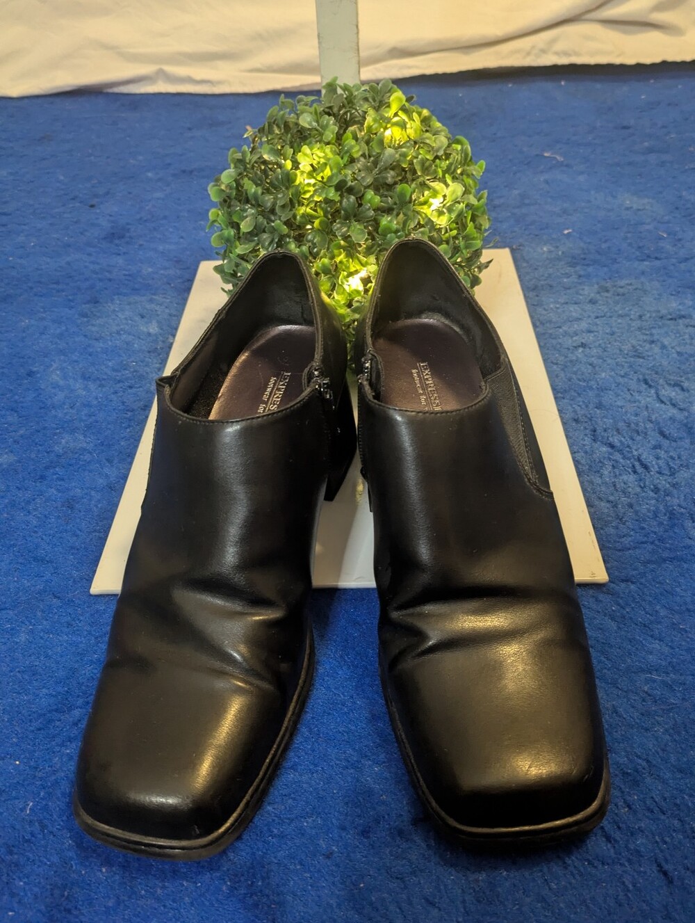 VTG Expressions Black Square Toe Block Heel Ankle Booties Side Zip Women's 9.5